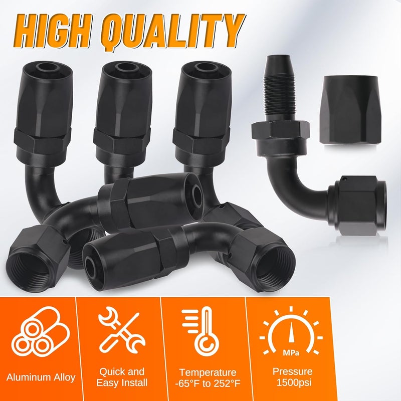 KOOTANS 5pcs 8AN Hose End Fitting 90 Degree Swivel Fuel Line Fittings Black Aluminum 8AN Fittings for CPE Braided Fuel Hose - Image 5